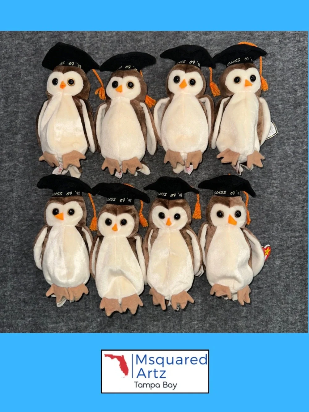 Lot of 8 Ty Beanie Babies Wise Owl Class of 98 Graduation 1998 Vintage Tags